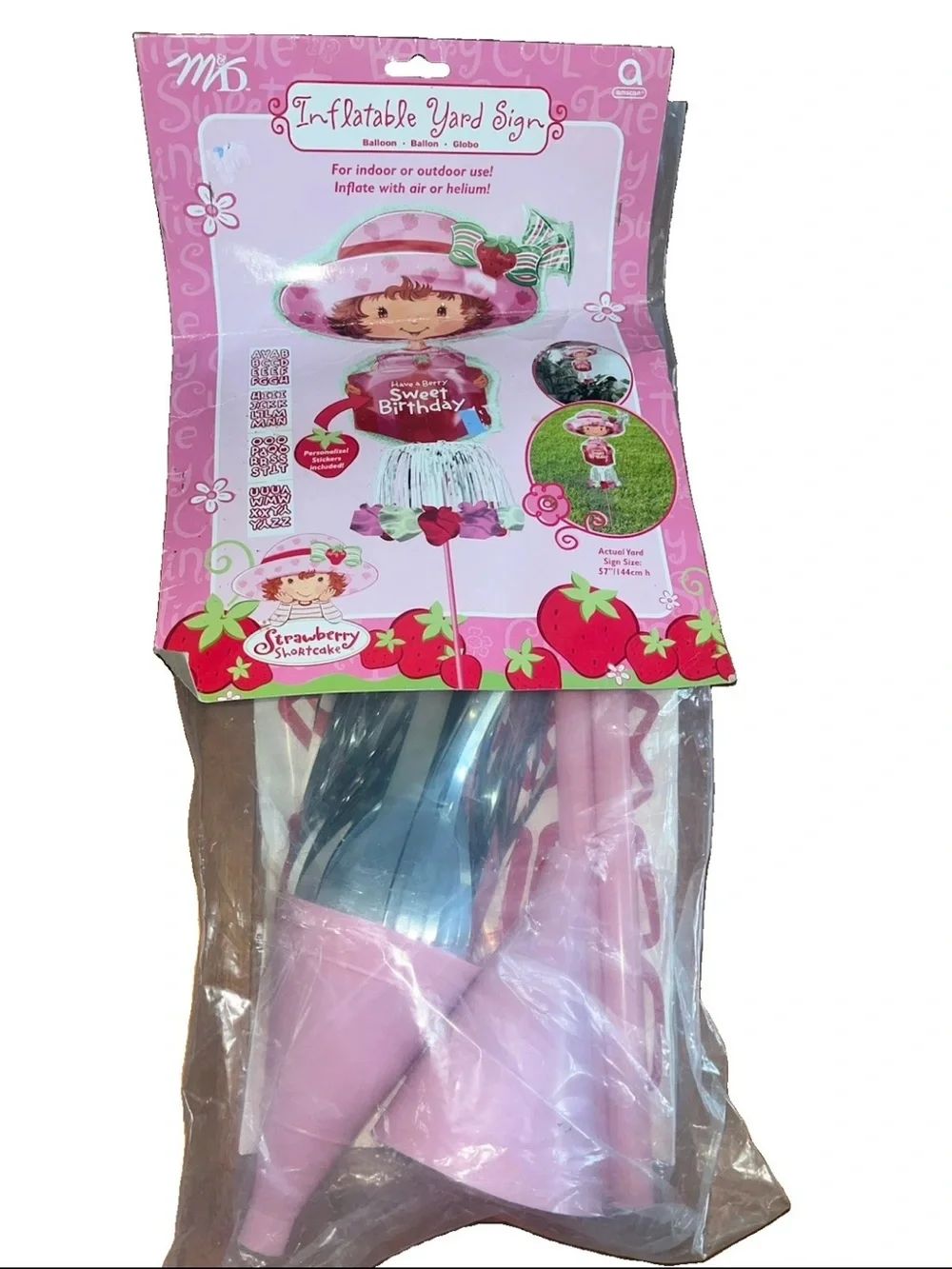 Vintage 2006 Strawberry Shortcake Birthday Yard Sign Foil Mylar Balloon 57” Y2K